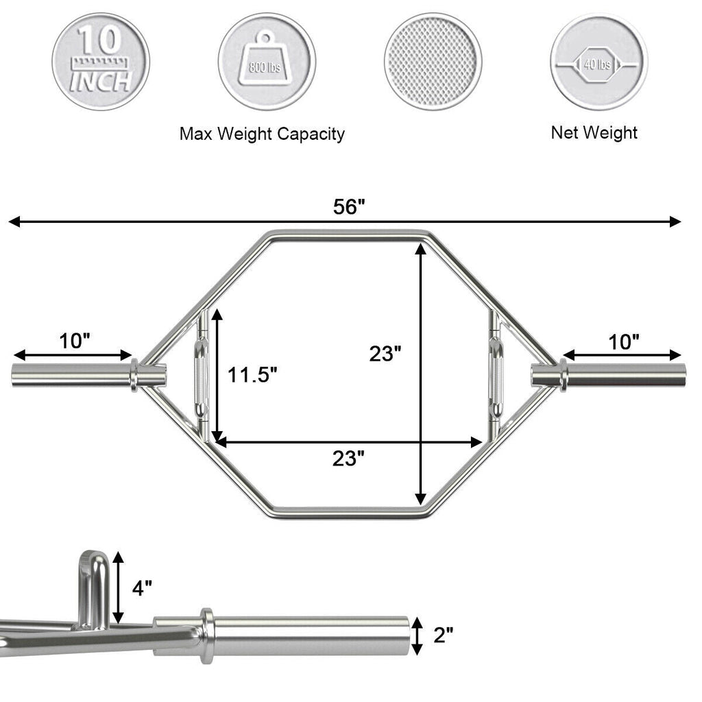 56 Inch Olympic Hexagon Deadlift Trap Bar with Folding Grips Powerlifting